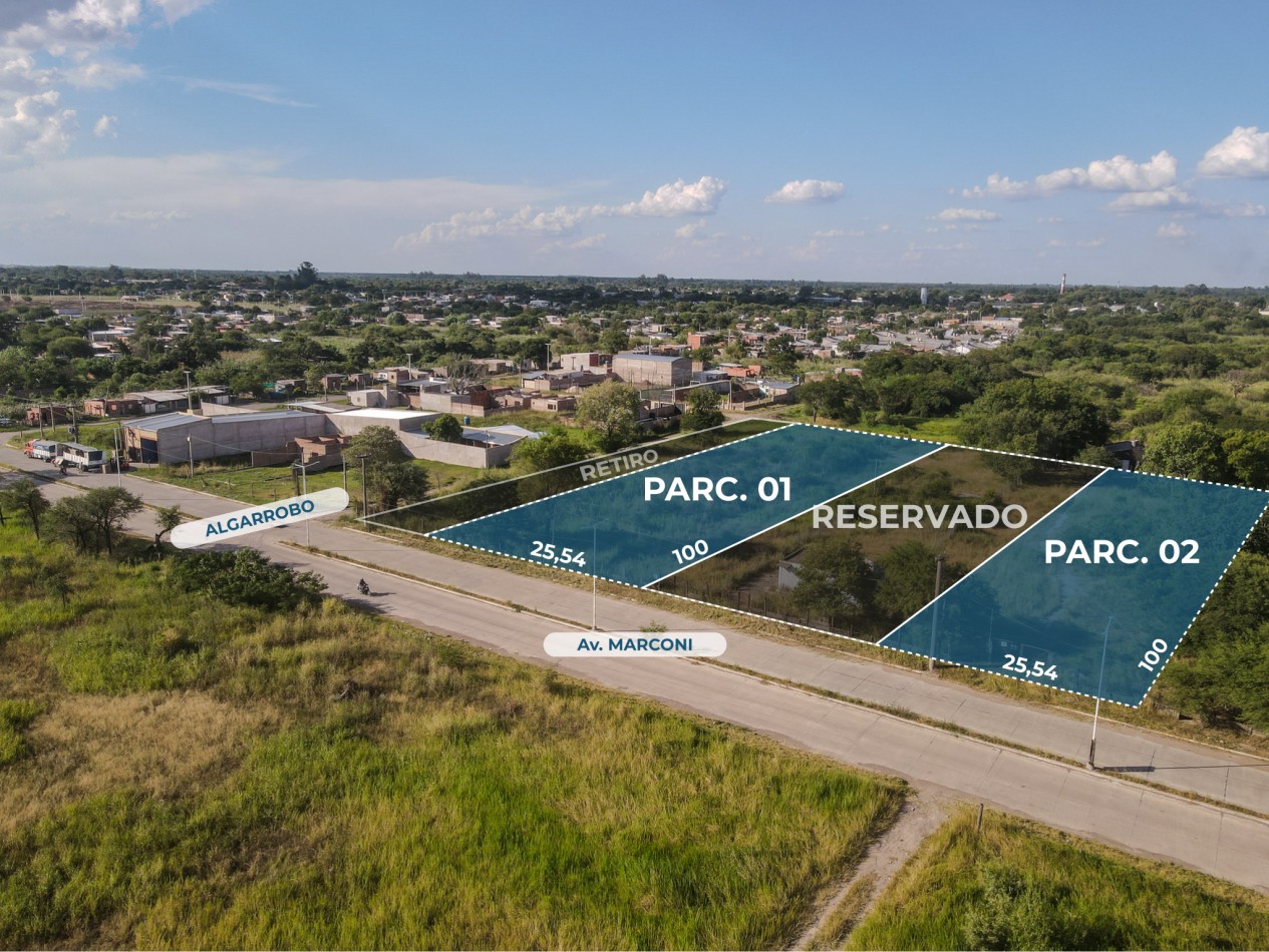 2 Lotes Sobre Av Marconi con 2554 m² c/u y Conexion Directa a Ruta 11